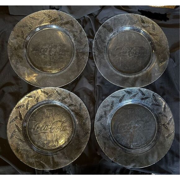 Clear Set Of 4 Glass Embossed Coca Cola Dinner Plate 10", Pre-owned - Picture 3 of 3
